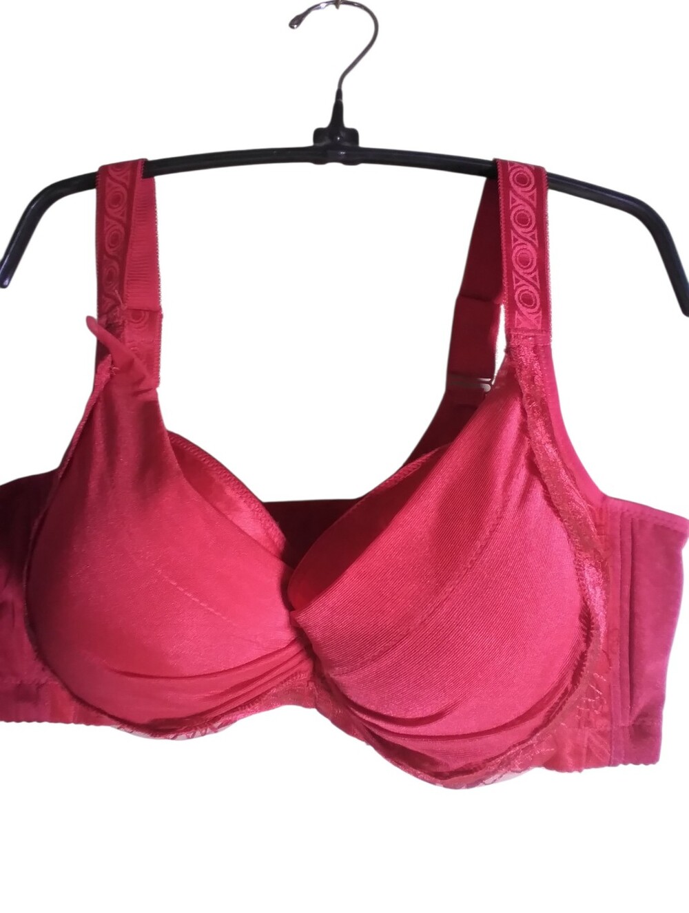 Red Lace Trim Bra Shear Cup 5 Clasps Size 40E Lingerie Luxury Intimates